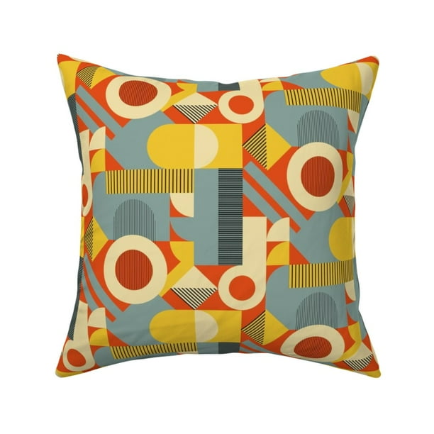 Mid Century Modern Orange Throw Pillow Cover w Optional Insert by Roostery